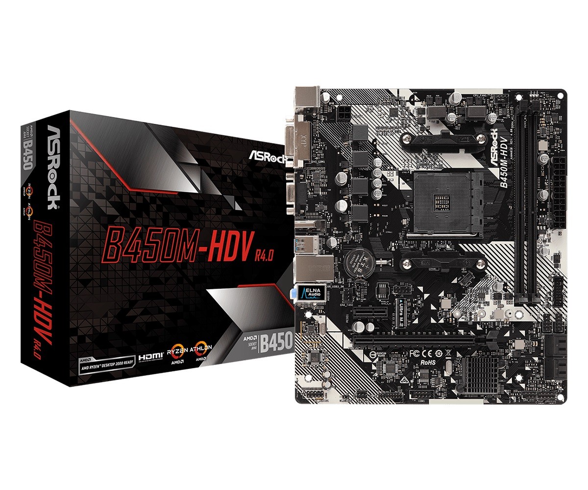 Płyta główna ASRock B450M-HDV R4.0 AM4 2DDR4 VGA/DVI/HDMI/M.2 uATX